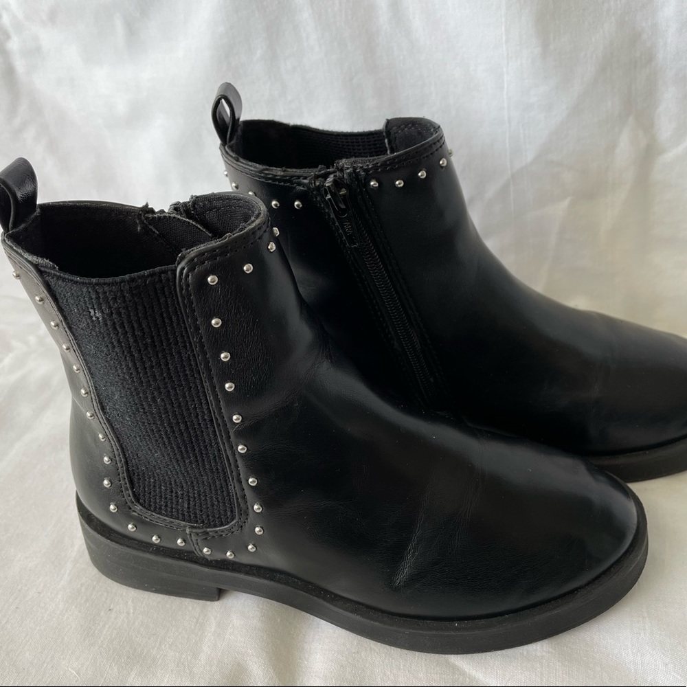 Zara kids punk leather winter boots combat girls studs high ankle zipper size 31